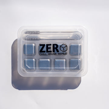 Zero Ice Reusable Stainless Steel Cubes (8‑pack) + Tongs