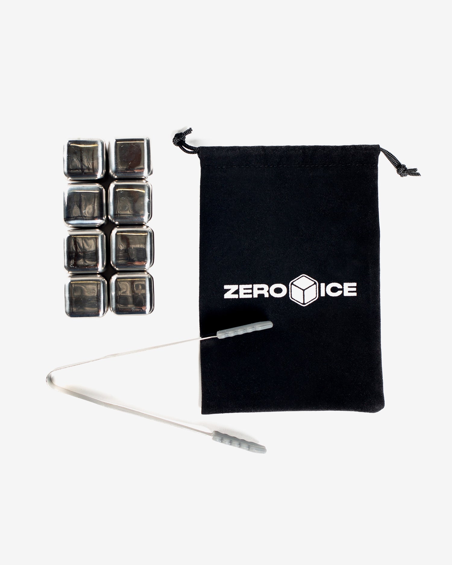 Zero Ice Reusable Stainless Steel Cubes (8‑pack) + Tongs